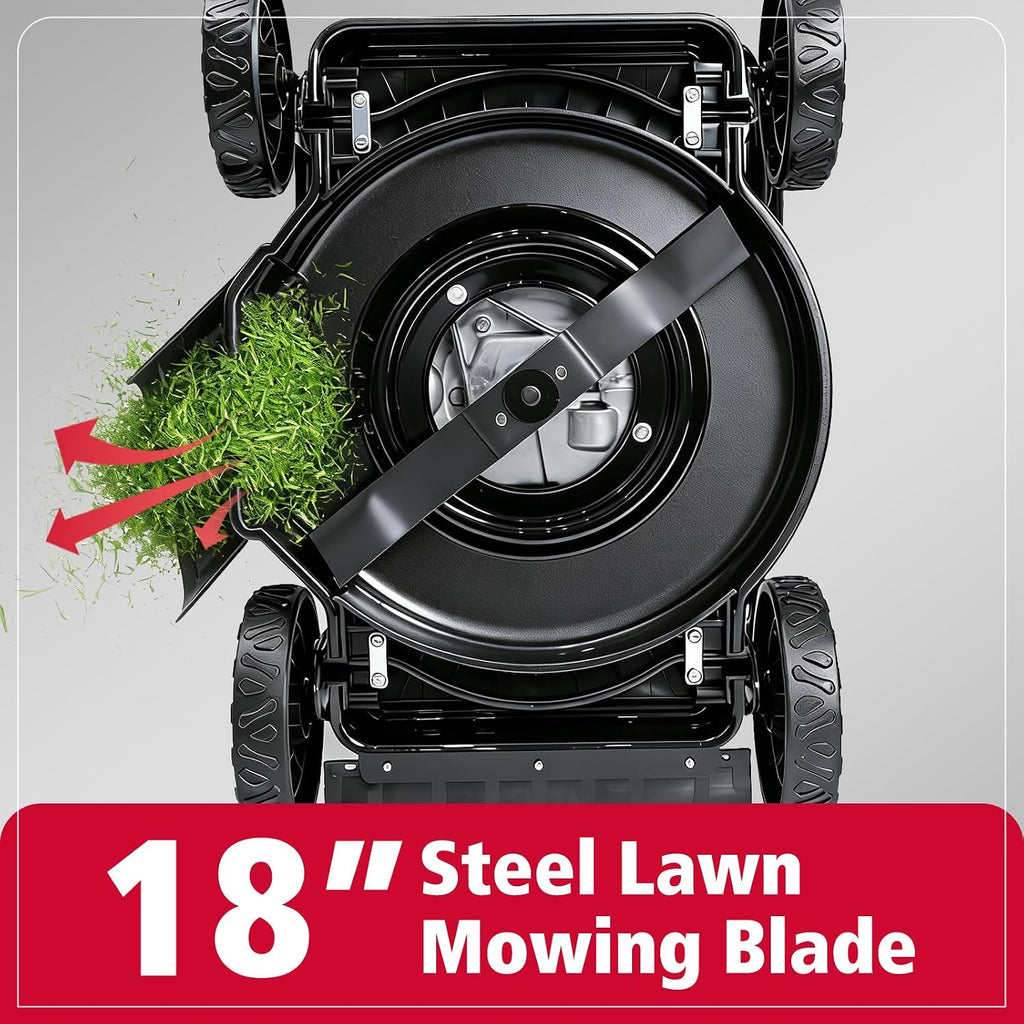 PowerSmart 18-Inch Gas Push Lawn Mower with 144cc OHV Engine, 2-in-1 Mulching Lawn Mower with Side-Discharge, 5-Positions Adjustable Cutting Height
