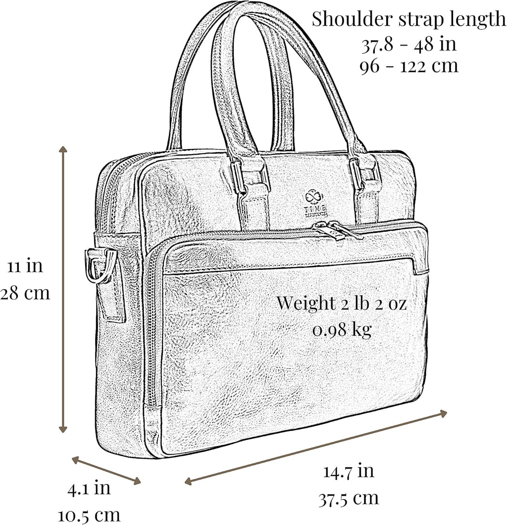 Time Resistance Leather Briefcase - Italian Handmade Leather Laptop Bag - Briefcase for Men and Women - Computer Bag