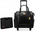 Rolling Laptop Bag for Women with Wheels & Handle Luxury Pure Leather Embossed Work Bag with Laptop Sleeve Travel Briefcase