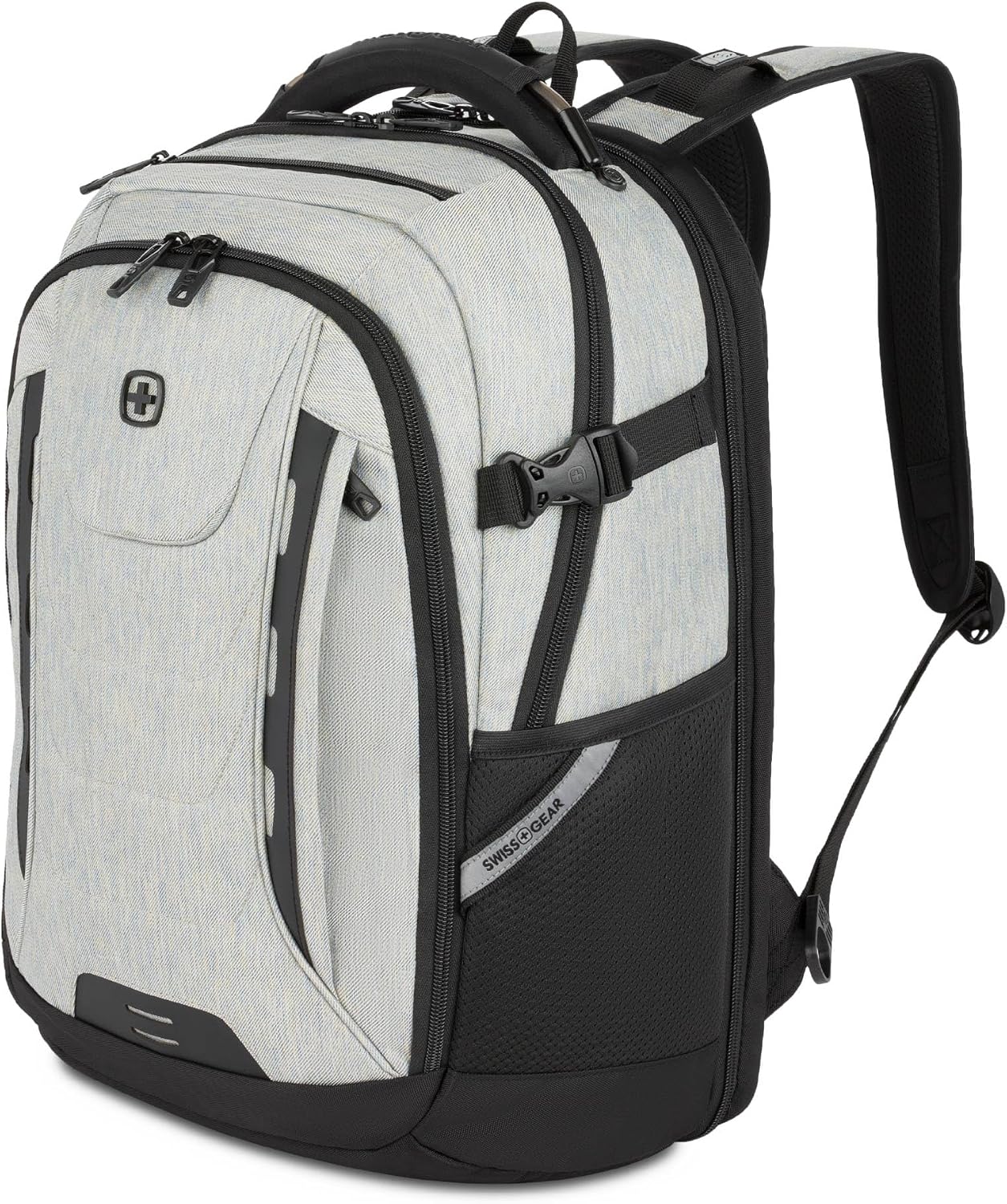 SwissGear Travel Tech Pro Laptop Backpack – Fits Laptops up to 16' – ScanSmart TSA-Friendly Backpack with Multiple Organizer Pockets – Grey Heather