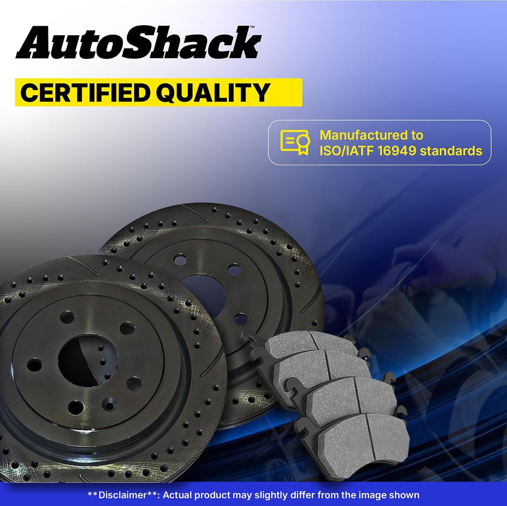 AutoShack Front & Rear Brake Rotors & Ceramic Pads for Chevrolet, Silverado 2500 HD 2001-2010, 4WD RWD V8 6.0L 6.6L 8.1L - E-Coated Drilled & Slotted - Black Finish - NightGuard