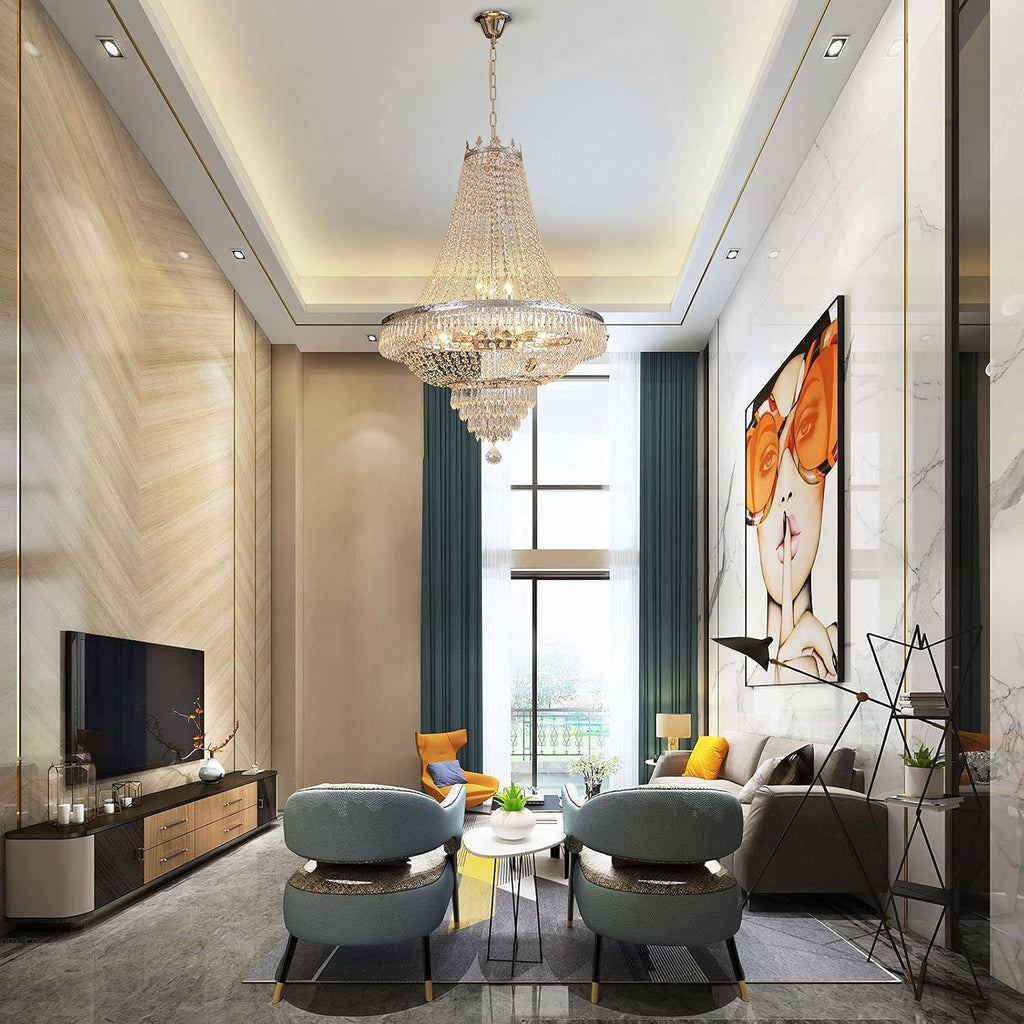 Luxury Crystal Chandelier, French Empire Crystal Ceiling Chandelier LED Hanging Lighting Home Decor Lamp for Living Room Bedroom Foyer Gold/Silver