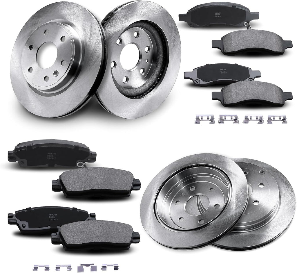 Front & Rear Disc Brake Rotors & Ceramic Brake Pads Kit Fit for Buick 2008-2017 Enclave; for Chevrolet 2009-2017 Traverse; for GMC 2007-2017 Acadia; for Saturn 2007-2010 Outlook #55150 55151