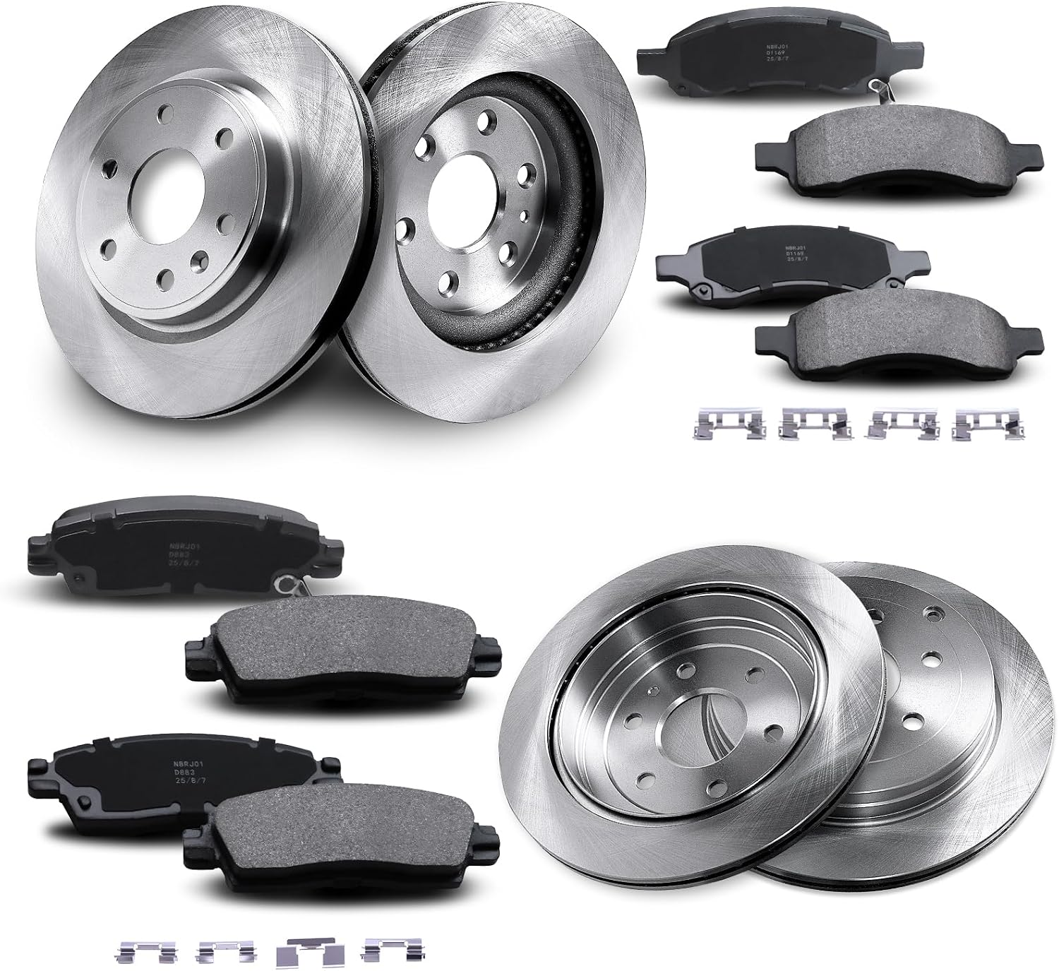 Front & Rear Disc Brake Rotors & Ceramic Brake Pads Kit Fit for Buick 2008-2017 Enclave; for Chevrolet 2009-2017 Traverse; for GMC 2007-2017 Acadia; for Saturn 2007-2010 Outlook #55150 55151