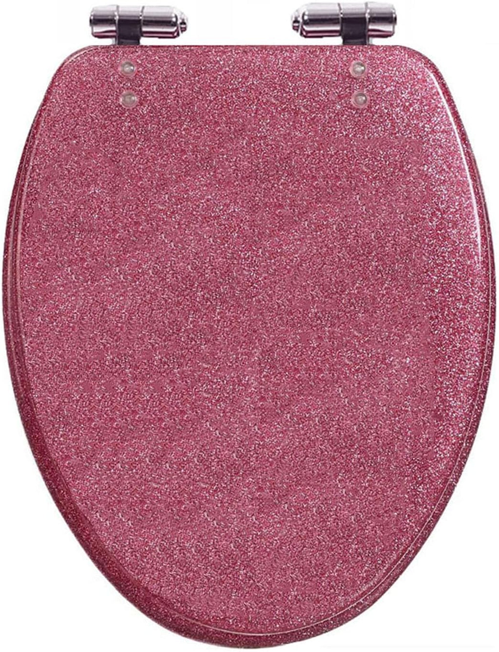 Elongated Resin Toilet Seat with Soft Close, Easy Clean, and 360° Adjustable Hinges - Quick Release Heavy Duty with Glitter Cover in Silver (Gold) and Pink