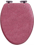 Elongated Resin Toilet Seat with Soft Close, Easy Clean, and 360° Adjustable Hinges - Quick Release Heavy Duty with Glitter Cover in Silver (Gold) and Pink