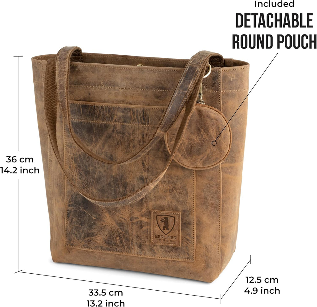 Berliner Bags Vintage Genuine Leather Tote Bag Seville, Handbag, Large Shopper for Women