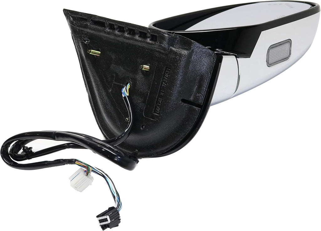 Kool Vue Passenger Side Power Heated Mirror for Cadillac Escalade ESV 2007-2014, Passenger Mirror Power Fold With Signal Light, Memory & Puddle Lamp, Without Blind Spot Monitor, Chrome