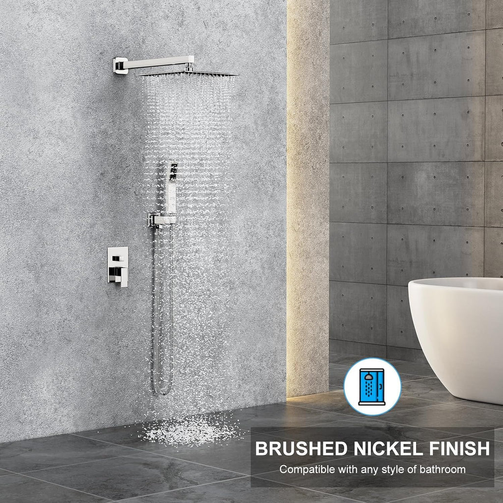 Shower Head Combo, Shower Heads with Handheld Spray Shower Faucet Set with 10 Inch Rainfall Chrome Shower Head High Pressure Wall Mounted for Bathroom (Chrome)-new