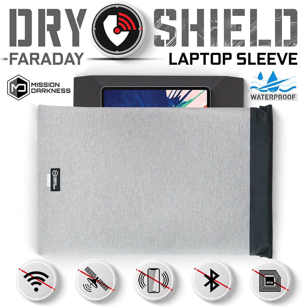 Mission Darkness Dry Shield Faraday Laptop Sleeve // Slim Waterproof Bag for Laptop Computers, RF Shielding Liner, Felt Padding, Magnetic Roll Closure, Signal Blocking, Anti-Hacking, Data Security