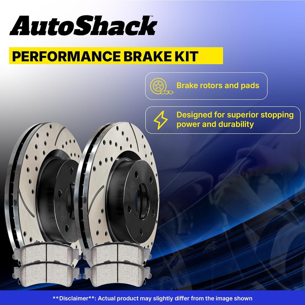 AutoShack Front & Rear Brake Rotors & Premium Pads for Chevrolet & GMC, Silverado 2500 HD 2001-2010 Sierra 2500 HD 2001-2010, 4WD RWD V8 6.0L 6.6L 8.1L - E-Coated Drilled & Slotted - ShadowGuard