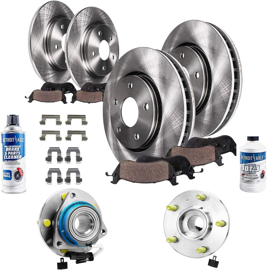 Detroit Axle - Wheel Bearing Hubs Brake Kit for 00-05 Pontiac Bonneville Buick LeSabre Brake Rotors Ceramic Brakes Pads Front Wheel Bearing Hubs Replacement [10.94 inch Front & 11.06 inch Rear Rotors]