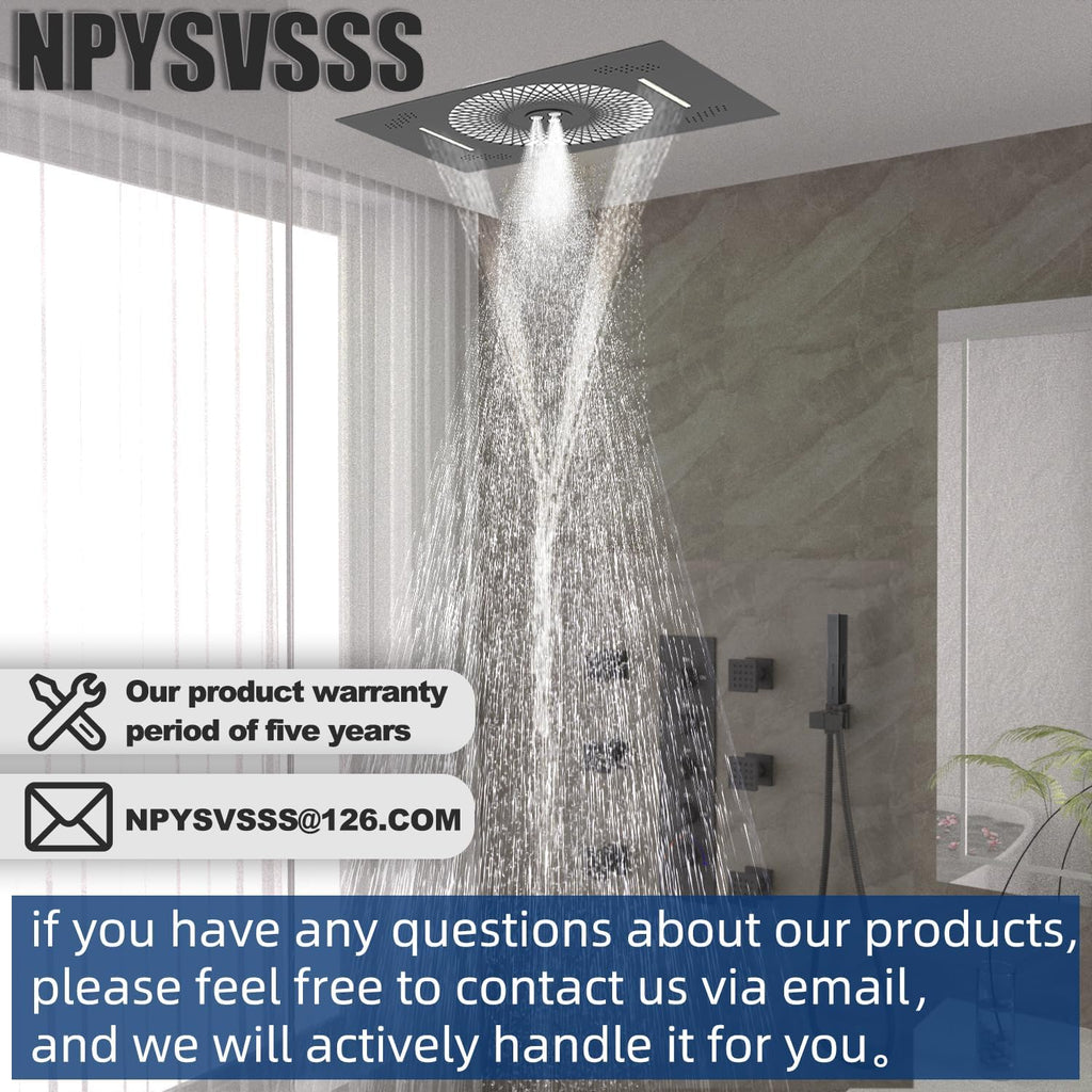 24x16 inch LED Shower head, 2 Function Stainless Steel Rectangle Waterfall And Mist Ceiling Mount Shower Head, 600 * 405mm Spray Waterfall Shower Head with Remote Control, Matte Black