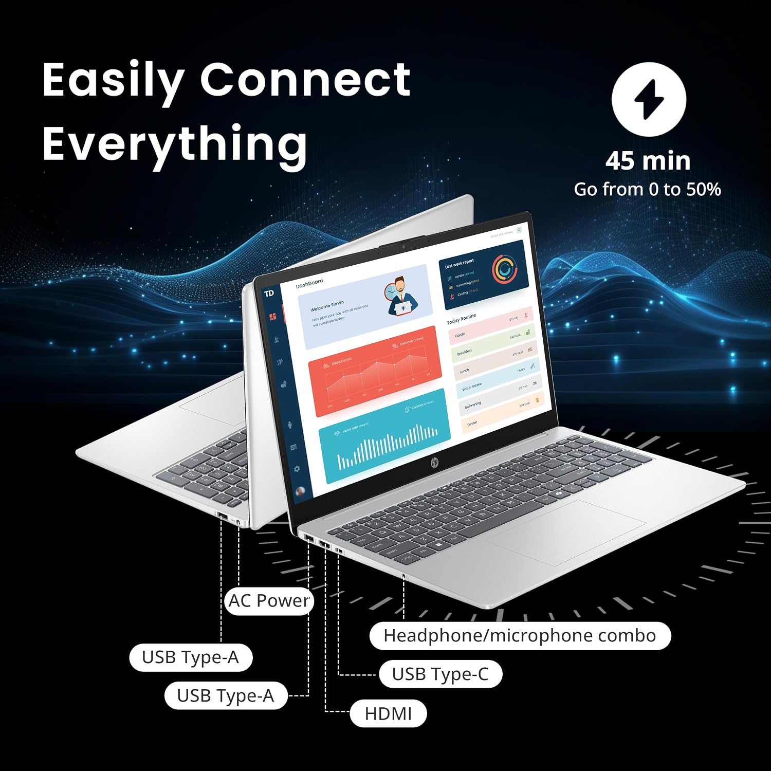 HP 15.6' FHD Touchscreen Laptop, Intel 10-Core i5-1334U, 16GB RAM, 2TB Storage (1TB SSD+1TB Docking Station Set), Intel Graphics, Copilot, Number Pad, 720p Webcam, Wi-Fi 6, Win 11 Pro, Silver