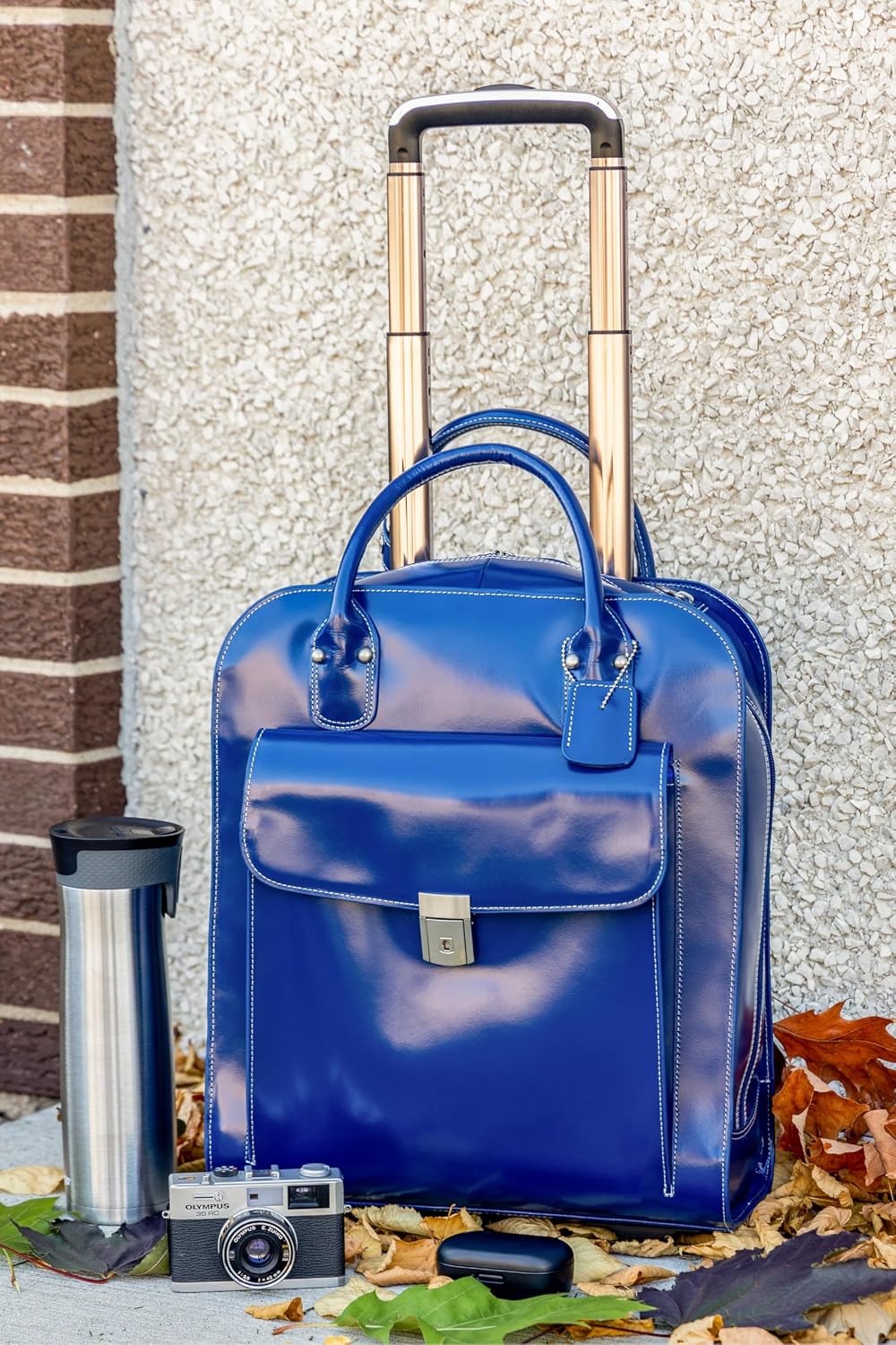 McKlein UPTOWN, Top Grain Cowhide Leather, 15' Leather Vertical Wheeled Ladies' Laptop/Computer & Tablet Business Briefcase Bag/Women's Rolling Overnight Travel Bag, Removable trolley case