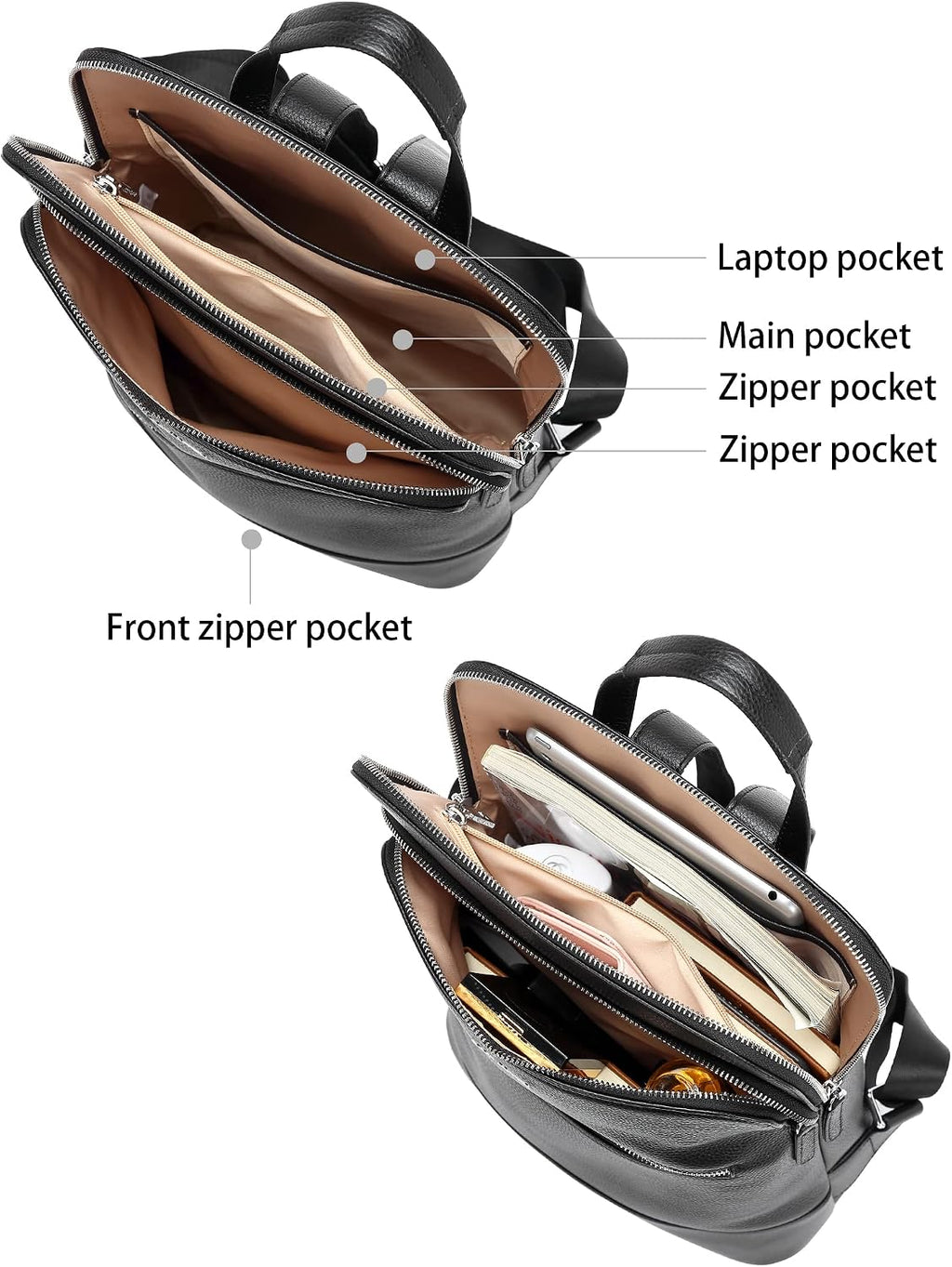 BOSTANTEN Leather Laptop Backpack for Women 15.6 inch Computer Bag Travel Work Daypack