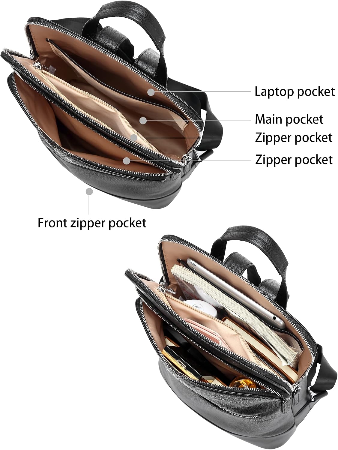 BOSTANTEN Leather Laptop Backpack for Women 15.6 inch Computer Bag Travel Work Daypack