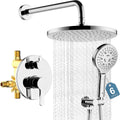 Bathroom Shower Faucet Set Wall Mounted Rainfall Shower System 10 Inches High Pressure Shower Head and Multifunctional Shower Handheld, Included Rough-in Valve and Trim Kit Polished Chrome