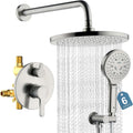 Brushed Nickel Shower Faucet Set with Valve 10 Inches Rainfall Shower Head Combo Set, Wall Mount Shower Fixtures Shower Head System with 6 Function Handheld