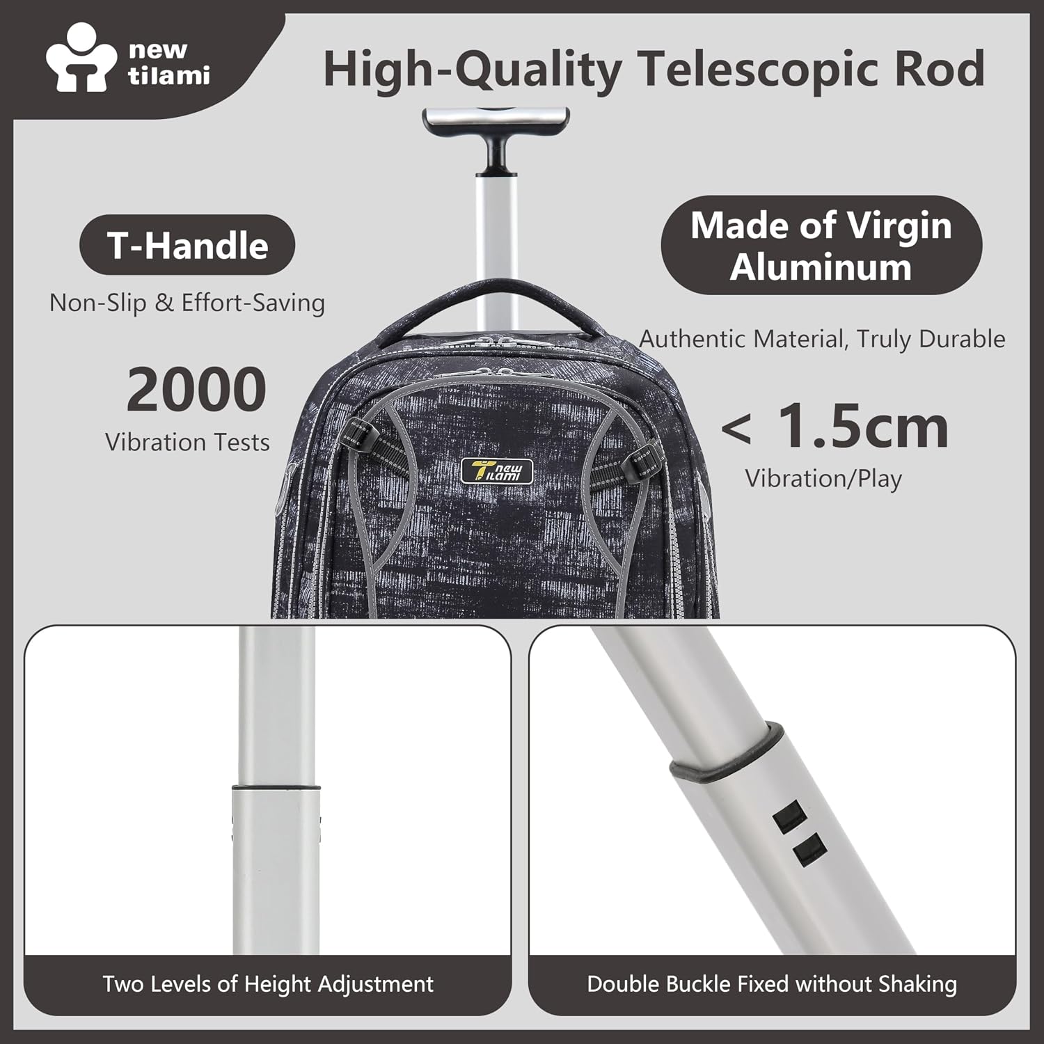 NEW TILAMI 20' Rolling Backpack for Teens Adults, Climbing Stairs Waterproof Backpack with Wheels for School Business Trave Camping with Laptop Compartment, Fit 17 Inch Laptop, Grey Mosaic