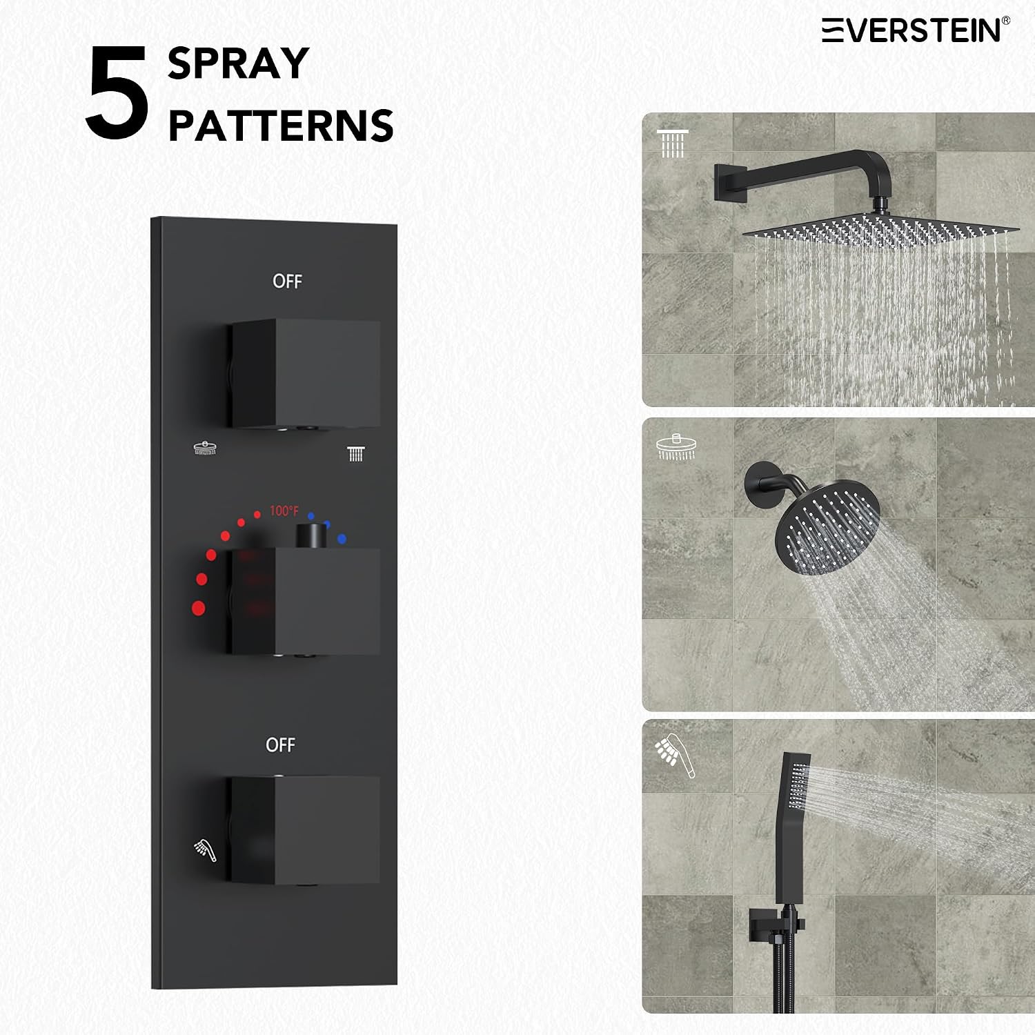 Thermostatic Shower system, 12 & 6 in. Bathroom Shower Set Wall Mount Dual Shower Head Faucet in Matte Black