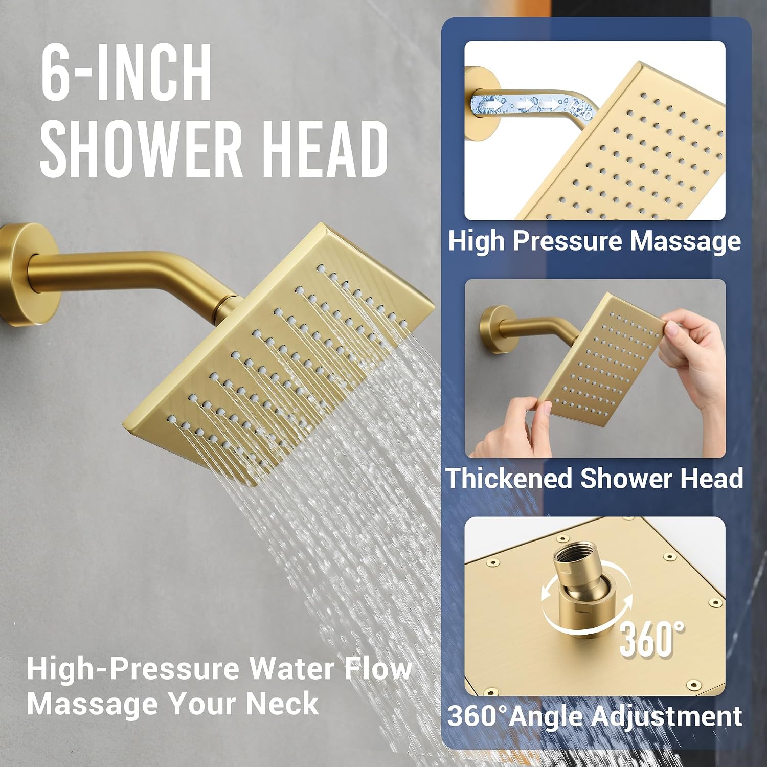 Thermostatic Dual Shower System with 4-Inch Body Jets, Ceiling 16' Rainfall Shower & Wall Mount 6-Inch Shower Head, Brushed Gold Luxury Shower Faucet Set with Handheld Sprayer