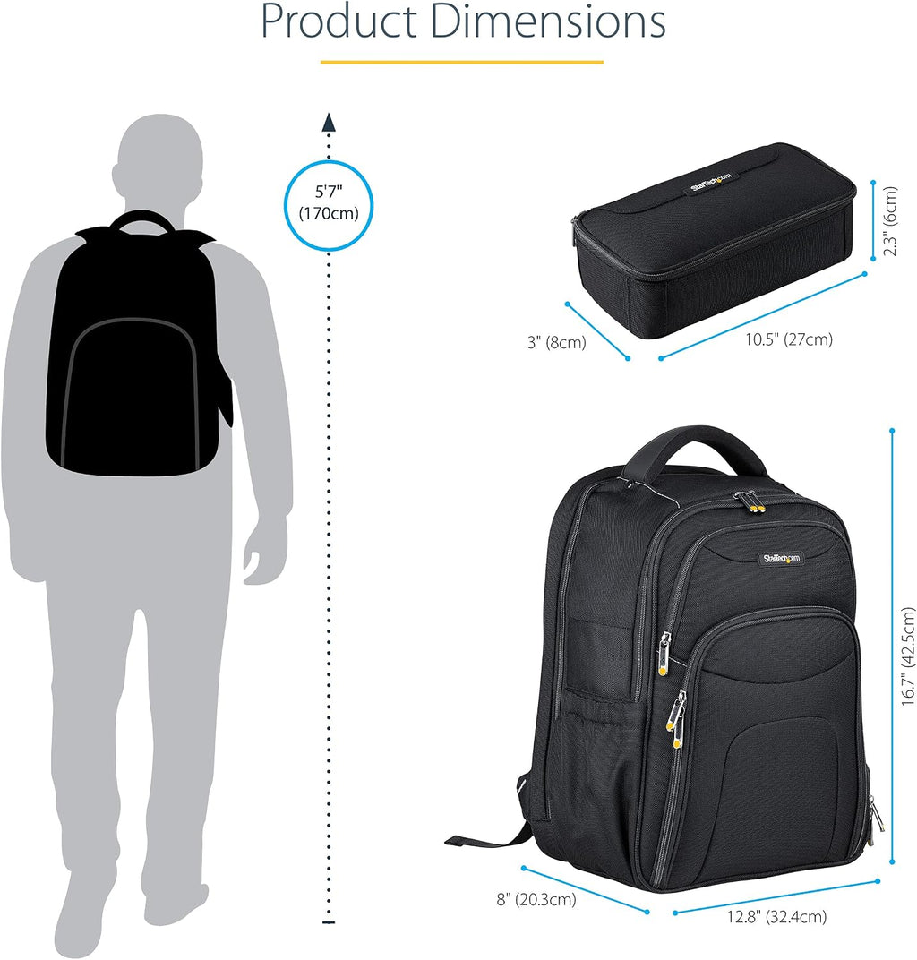 StarTech.com Unisex Backpack Ergonomic Computer Bag with Removable Accessory Case-Laptop/Tablet Pockets-Nylon, Black, 15.6' Professional IT Tech Work/Travel/Commute (NTBKBAG156)