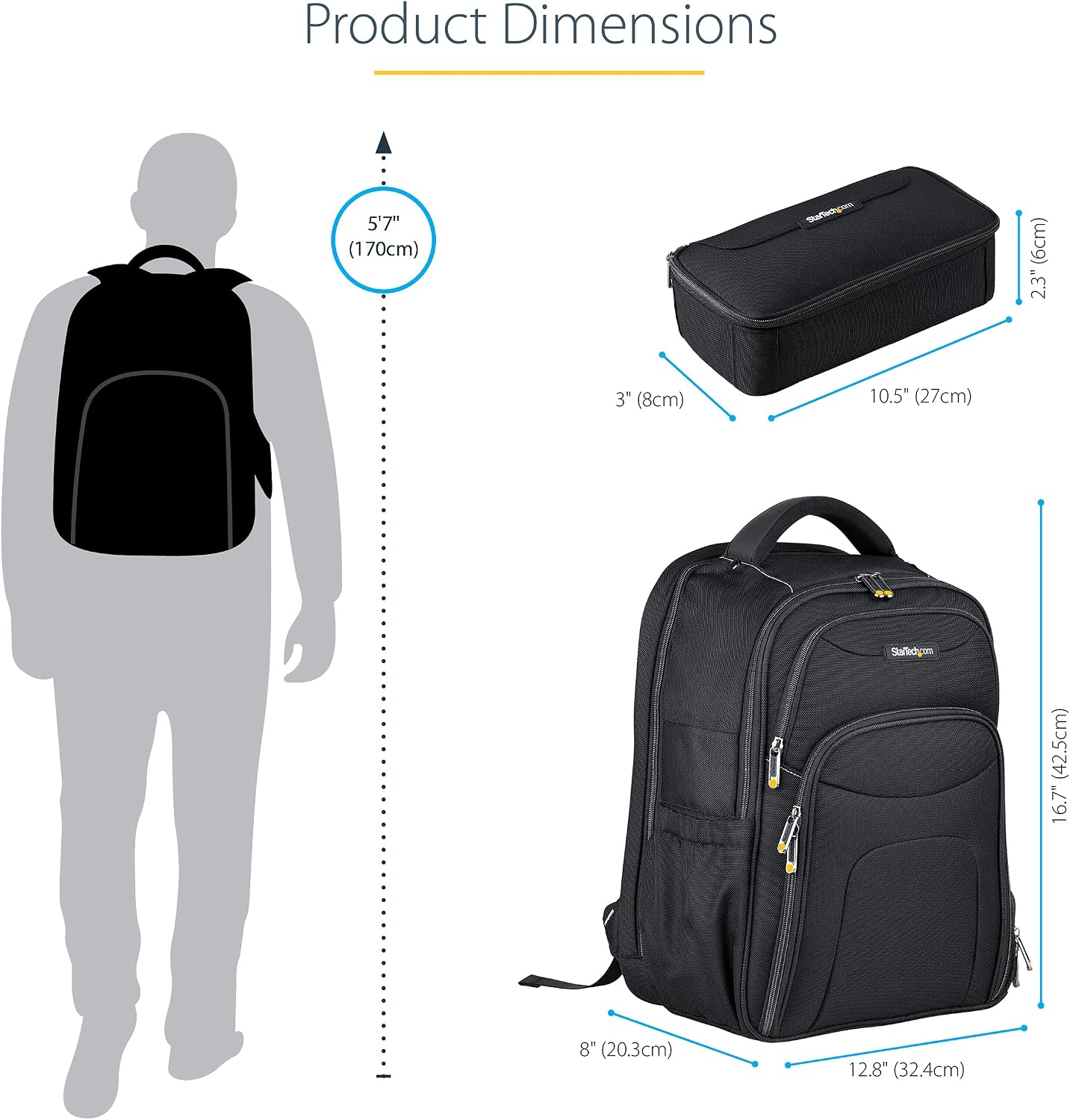 StarTech.com Unisex Backpack Ergonomic Computer Bag with Removable Accessory Case-Laptop/Tablet Pockets-Nylon, Black, 15.6' Professional IT Tech Work/Travel/Commute (NTBKBAG156)