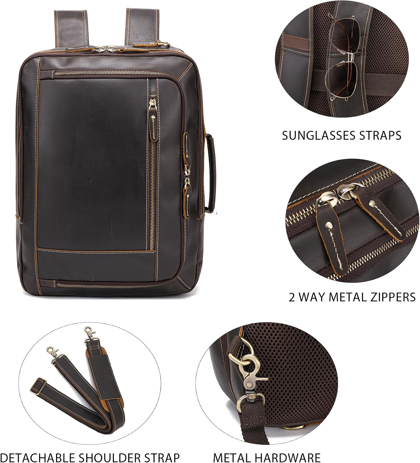 LANNSYNE Vintage Genuine Leather Backpack For Men, 2 in 1 Expandable Briefcase Fits 17'' Laptop Crossbody shoulder Bag Business/Travel Rucksack