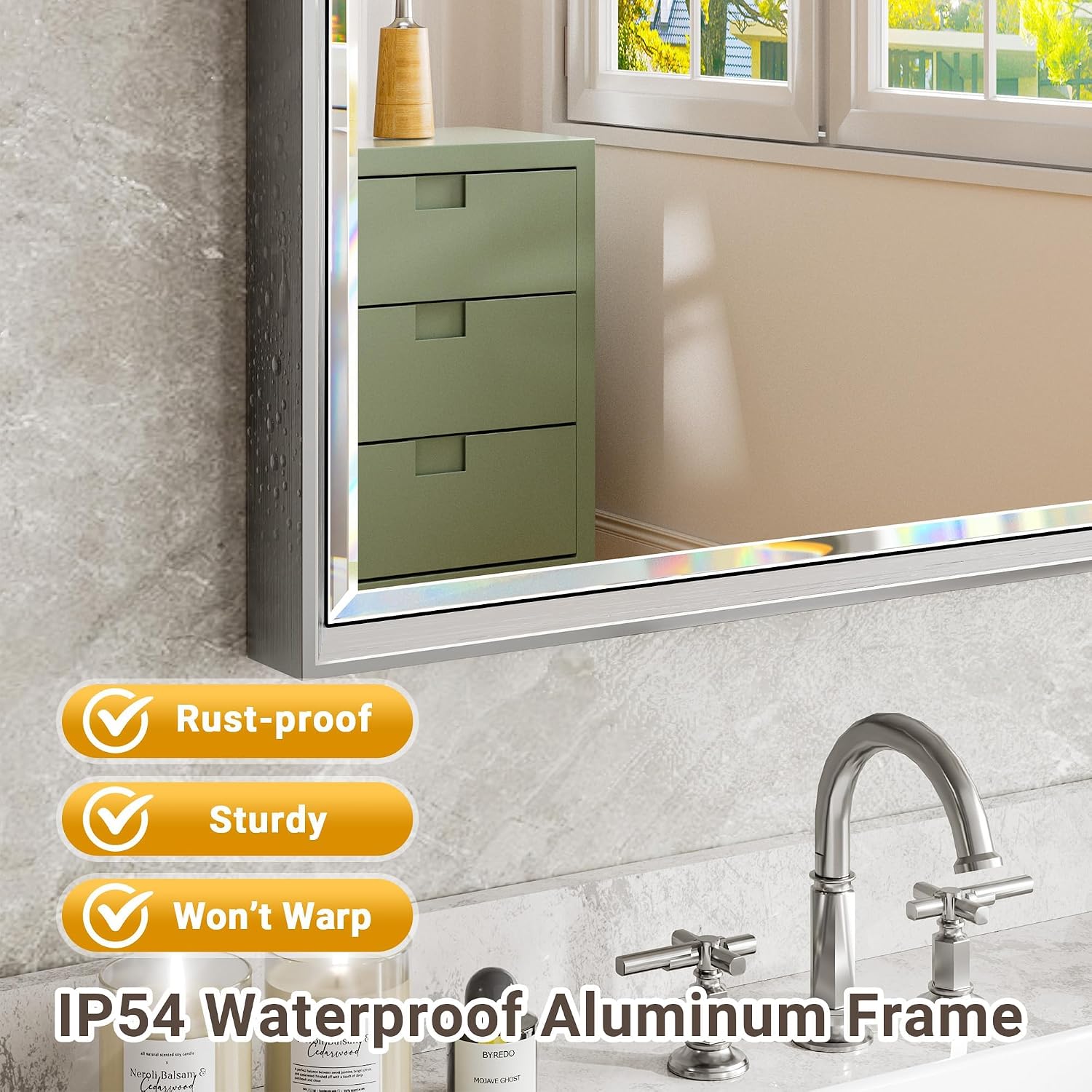 40 x 30 Silver Bathroom Mirror, Large Beveled Silver Bathroom Vanity Mirror, Shatterproof Silver Rectangle Mirror, Silver Metal Framed Mirror for Bathroom Wall, Anti-Rust(Vertical/Horizontal)