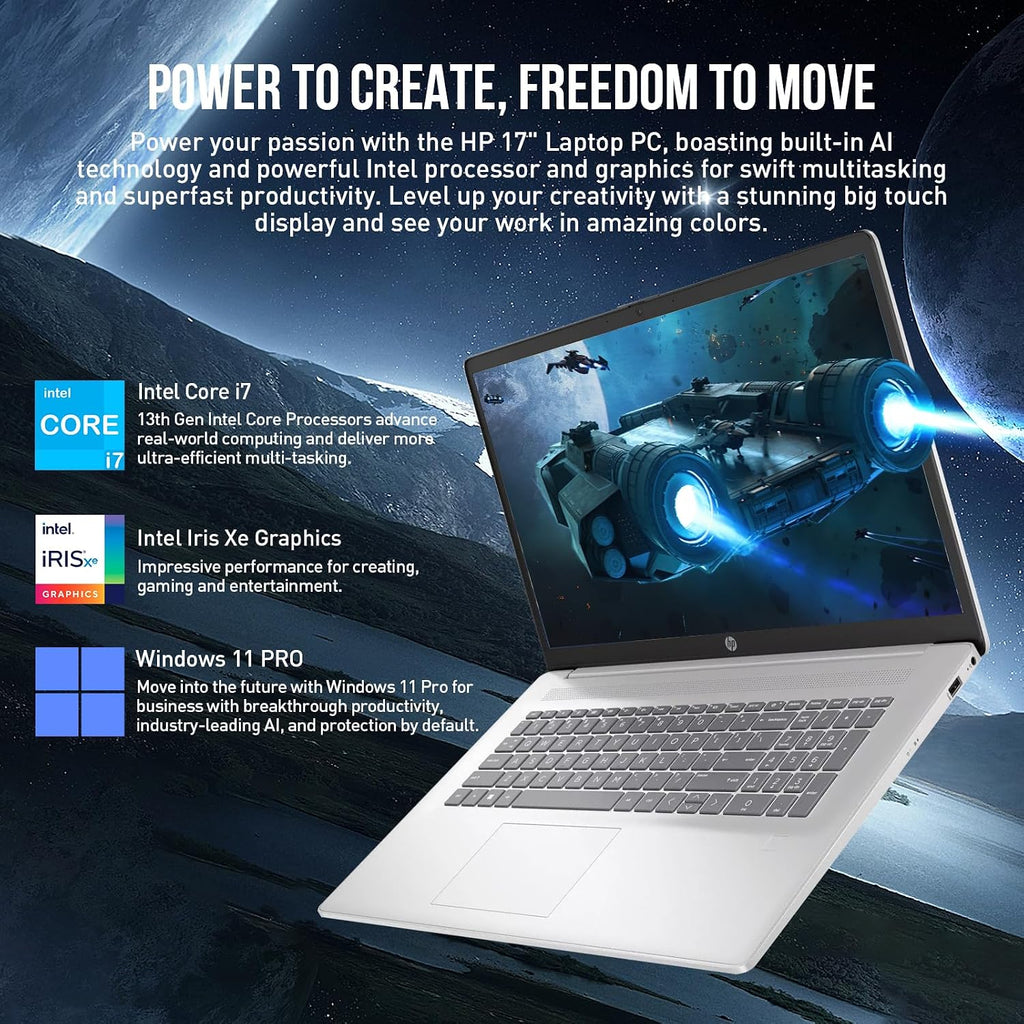 HP 17 Inch Laptop Touchscreen Computer, 17.3' HD+ Touch Screen Business Laptop PC, Intel Core i7,32GB RAM, 1TB SSD,Windows 11 Pro,Backlit,Number Pad,Fingerprint