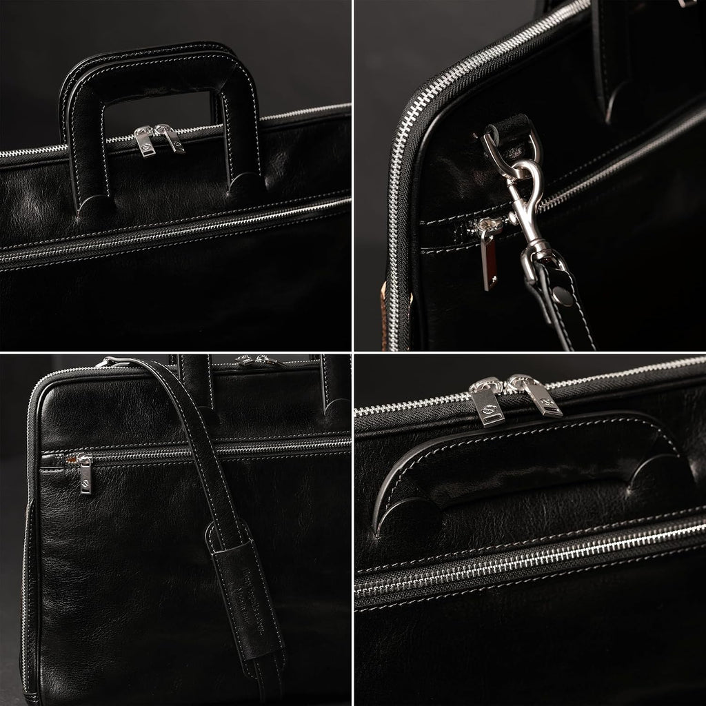 Time Resistance Slim Leather Briefcase - Italian Handmade Leather Computer Bag - Briefcase for Men and Women - Laptop Bag