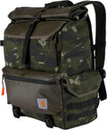 Carhartt 40L Nylon Roll Top Backpack, Heavy-Duty Water-Resistant Material W/ 17' Laptop Sleeve, Blind Fatigue Camo