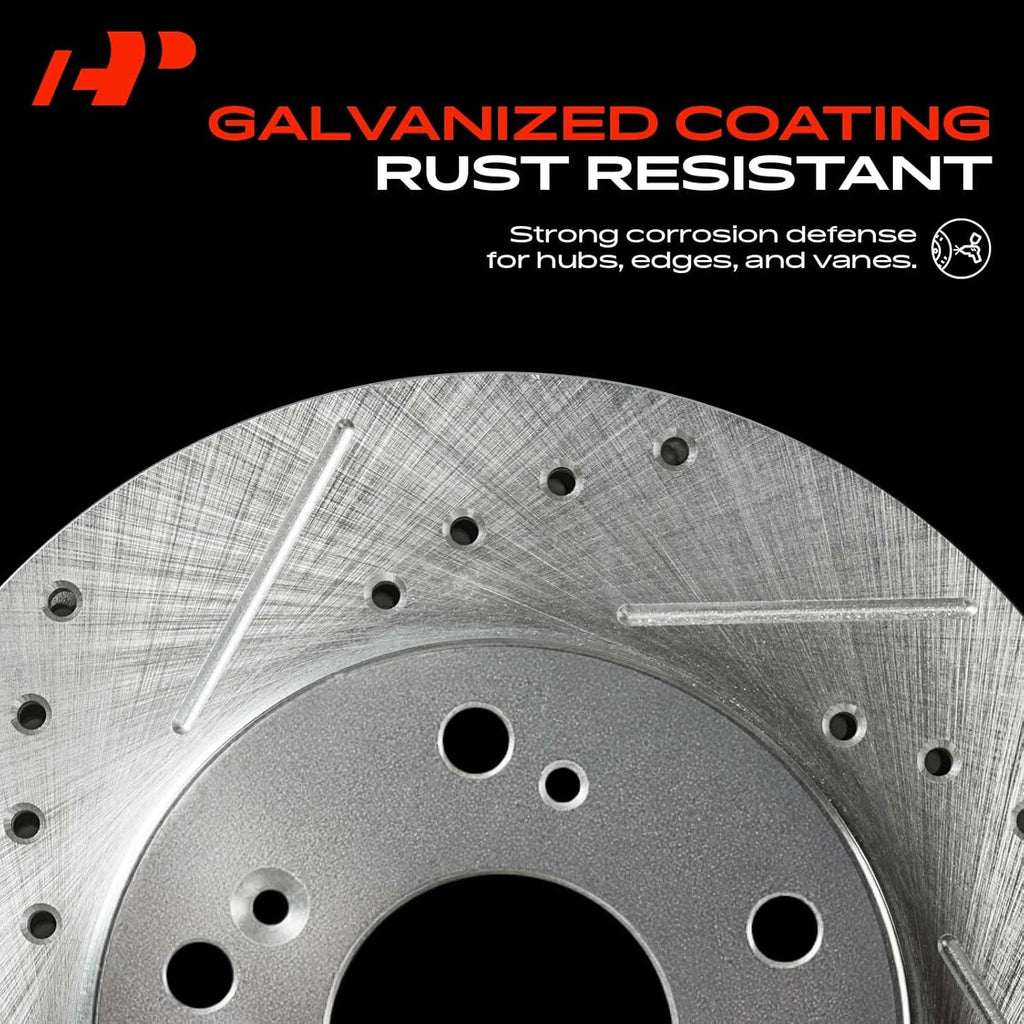 A-Premium 12.99 inch (330mm) Rear Drilled and Slotted Disc Brake Rotors Compatible with Select Ford, Lincoln and Mercury Models - Explorer, Edge, Flex, Taurus, Five Hundred, Taurus X, Freestyle