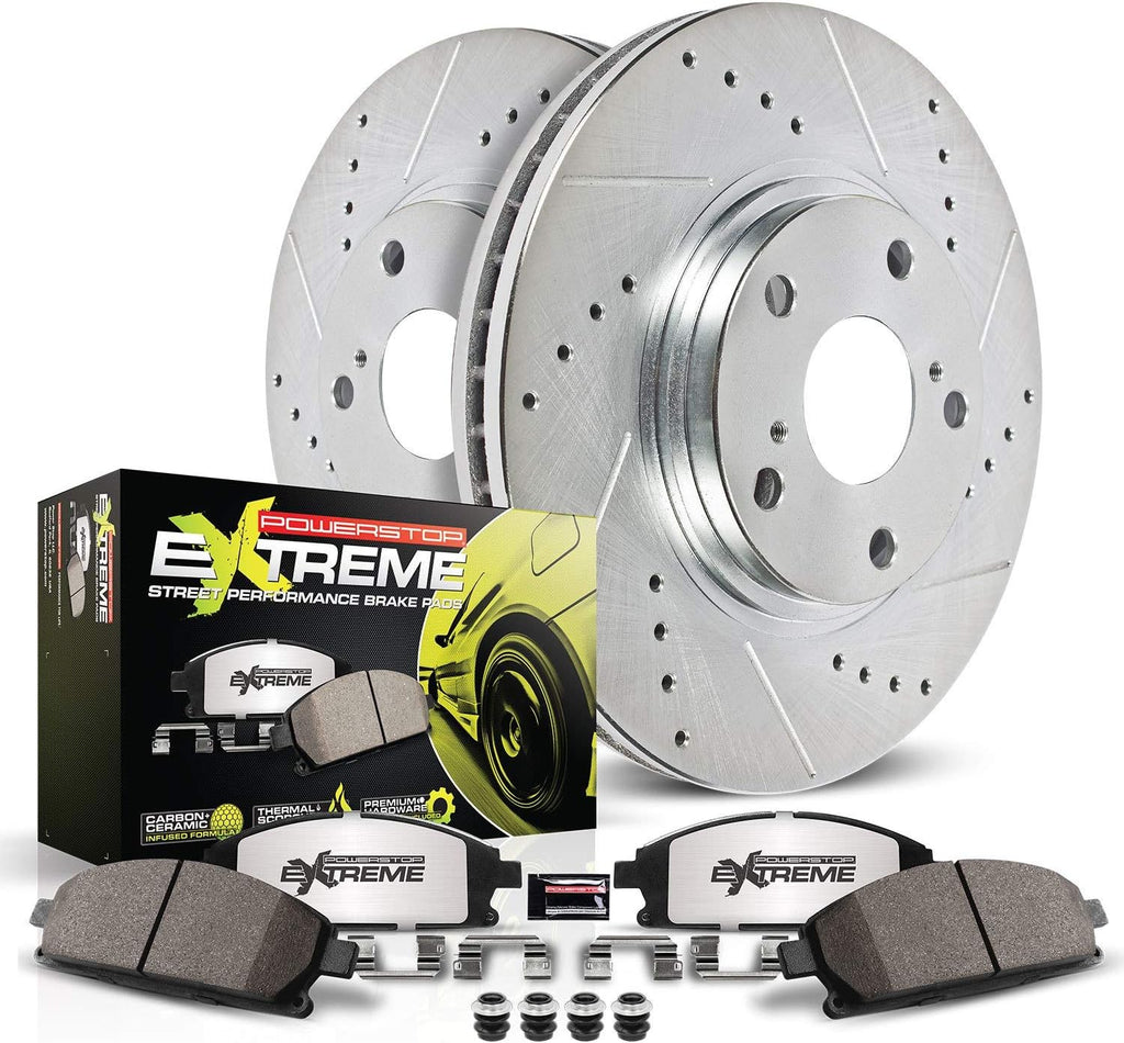 PowerStop Rear Brake Kit for Ford Mustang 2015-23 - Carbon-Fiber Ceramic Z26 Brake Pads + Drilled & Slotted Rotors Upgrade, K6812-26