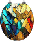 Round Toilet Seat Colorful stained glass window Abstract stained glass Art Nouveau Resin Colored Toilet Seat Quick Release Hinges with Cover Easy to Install Decorative for Bathroom