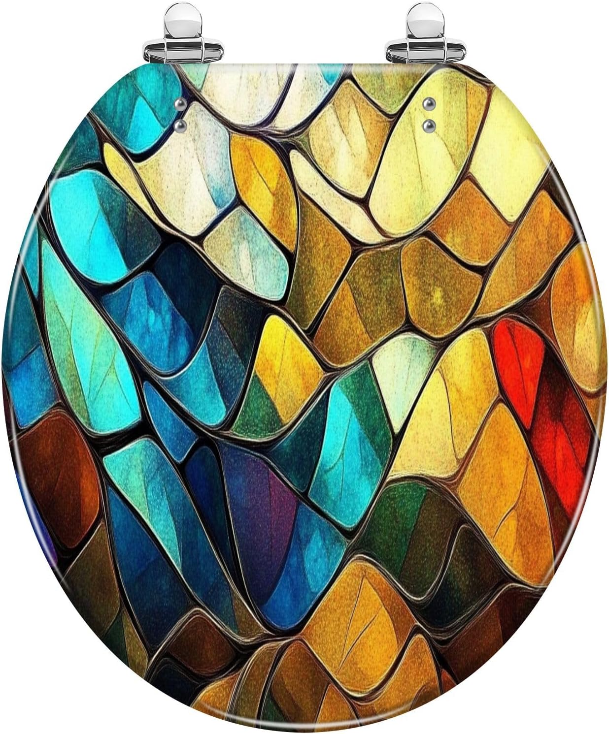 Round Toilet Seat Colorful stained glass window Abstract stained glass Art Nouveau Resin Colored Toilet Seat Quick Release Hinges with Cover Easy to Install Decorative for Bathroom