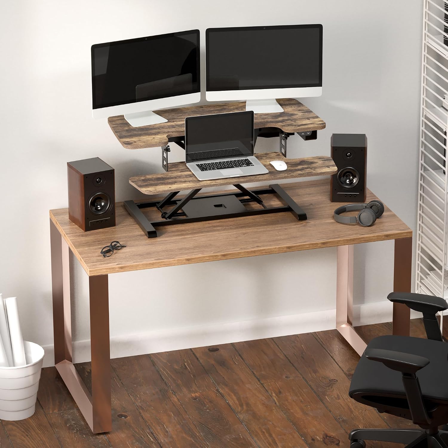 FLEXISPOT 35' Electric Standing Desk Converter, Height Adjustable Motorized Desk Riser for Computer Monitors & Laptop Workstation, Rustic Color