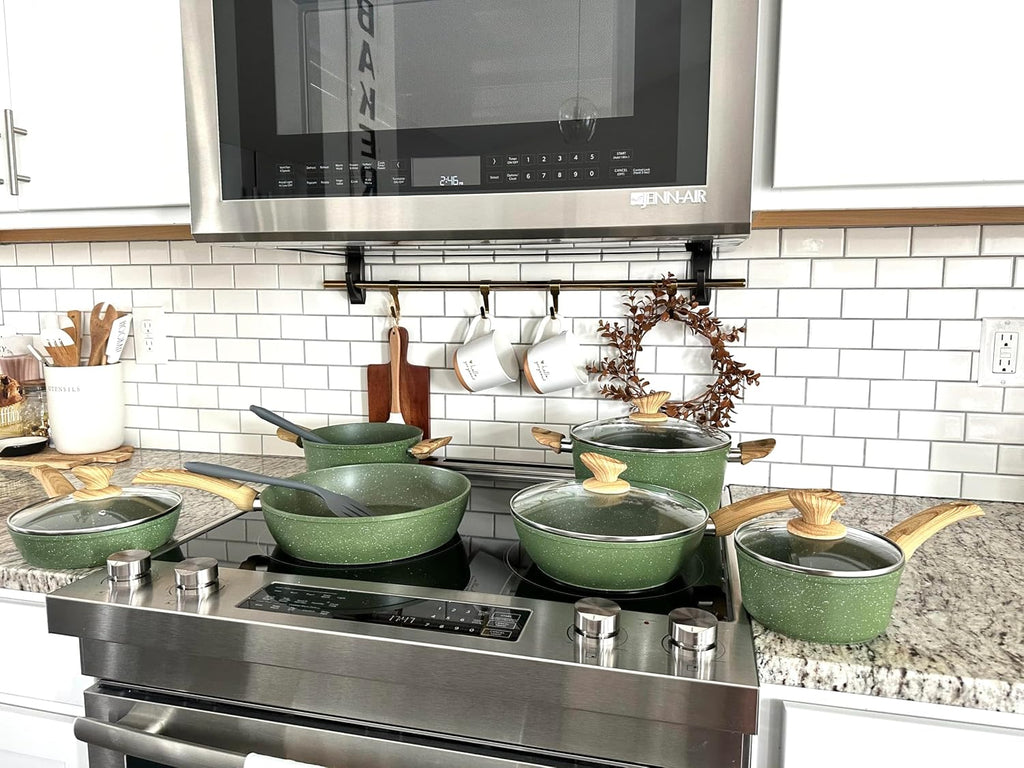 MAISON ARTS Pots and Pans Set Non Stick, 12 Pcs Kitchen Cookware Sets | Induction Compatible, Granite Nonstick Pans Set for Cooking, 100% PFOA & PFAS Free Non Toxic