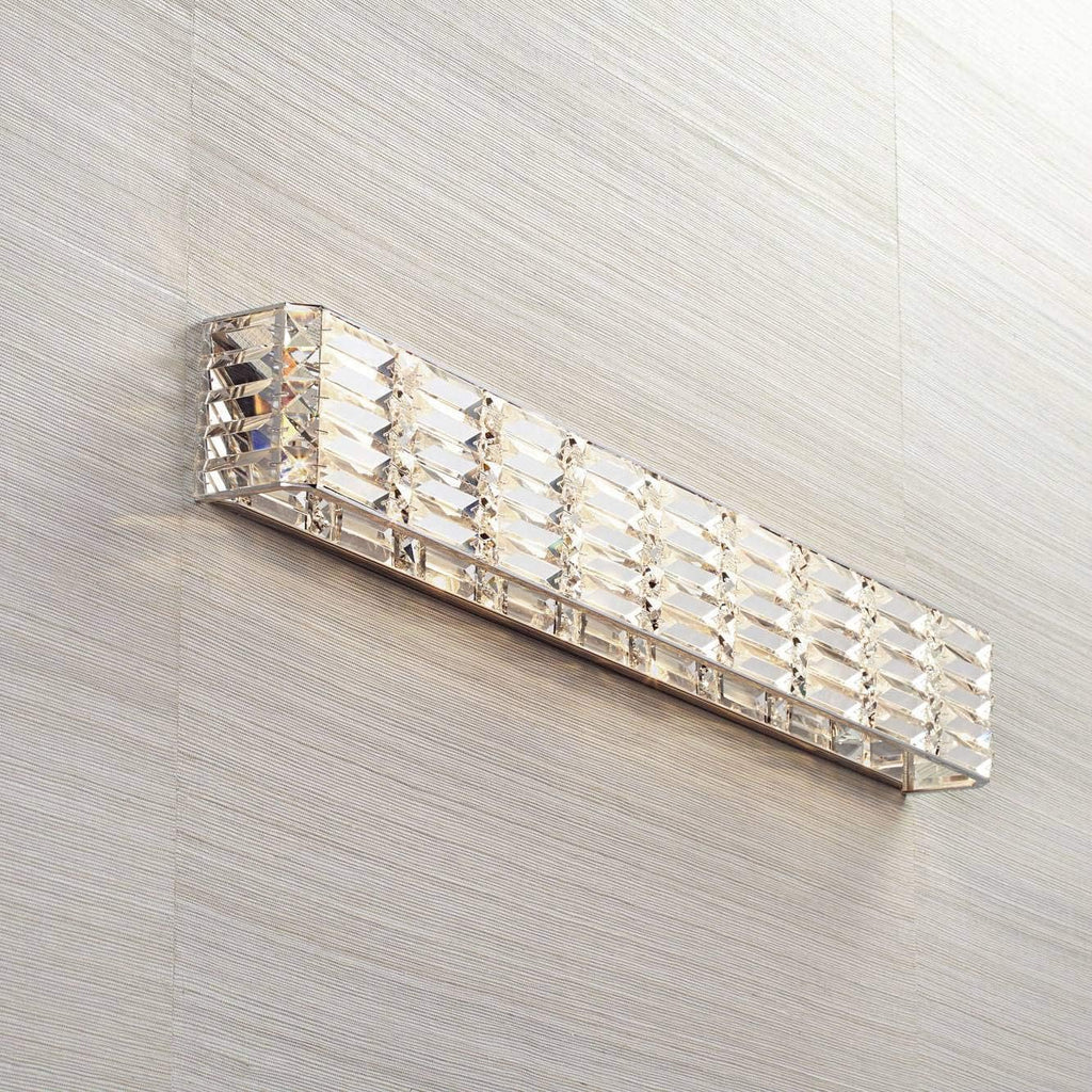 Possini Euro Design Vivienne Modern Wall Light Chrome Silver Metal Hardwired 35' Wide Light Bar Fixture Mounted Clear Crystal Accents for Bathroom Vanity Mirror House Home Hallway Room Decor