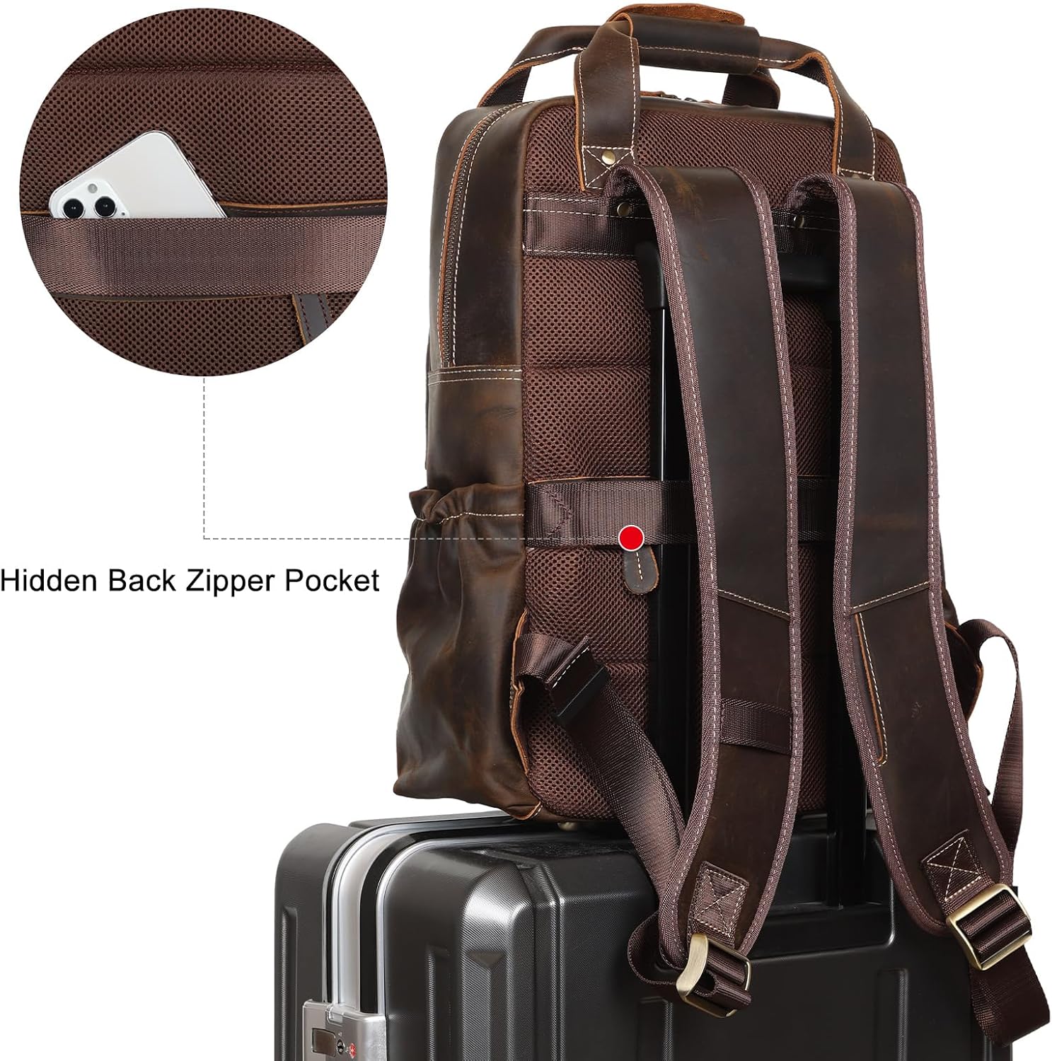 TIDING Vintage Full Grain Leather 17 Inch Laptop Backpack for Men Large Business Travel Daypack Computer Rucksack, Brown