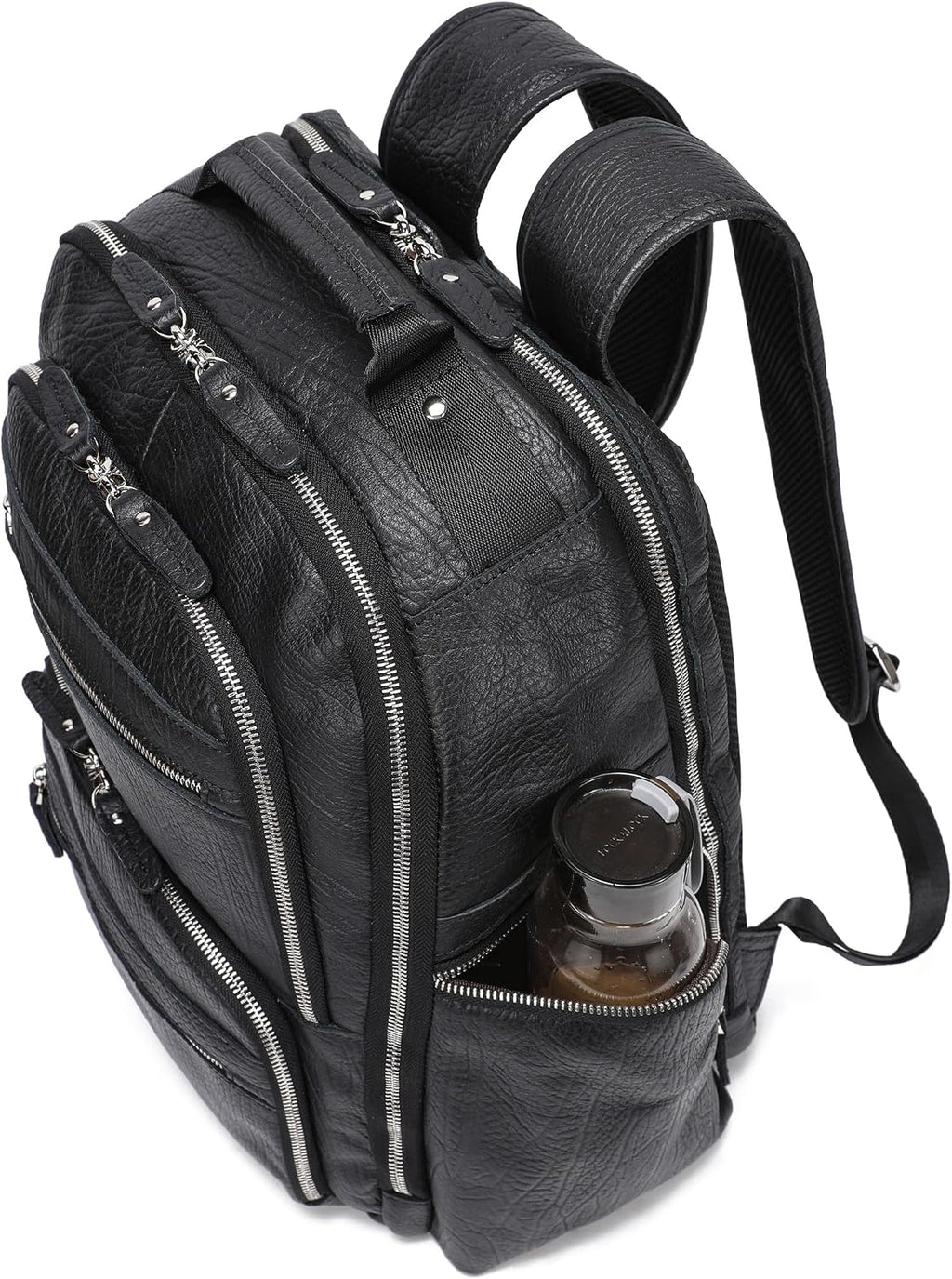 LANNSYNE Men Vinatge Full Grain Leather Backpack Fits 17.3' Laptop, Travel Overnight Daypacks - Black