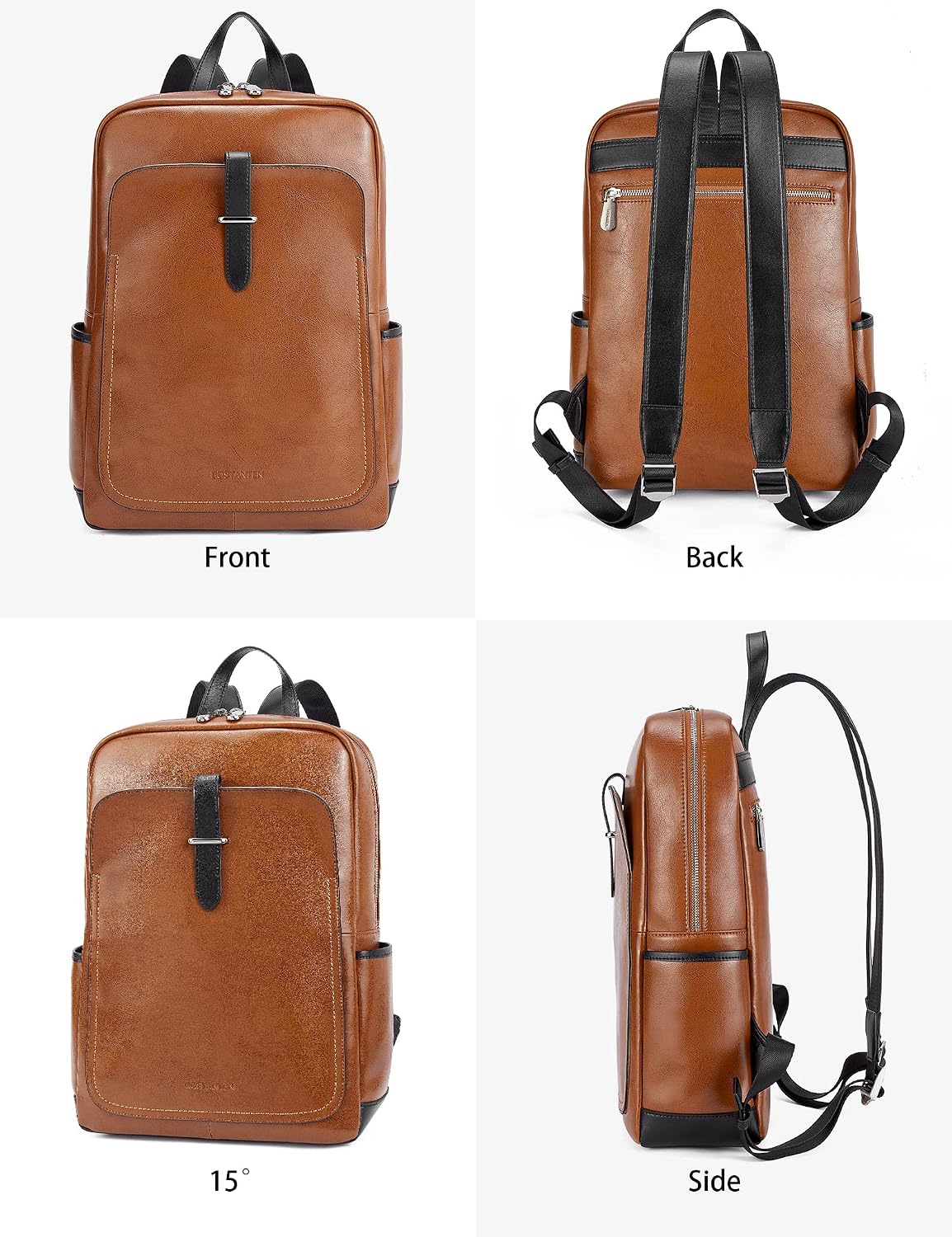 BOSTANTEN Leather Laptop Backpack for Women,15.6 inch Computer Backpack Purse College Daypack Work Travel Bag Brown