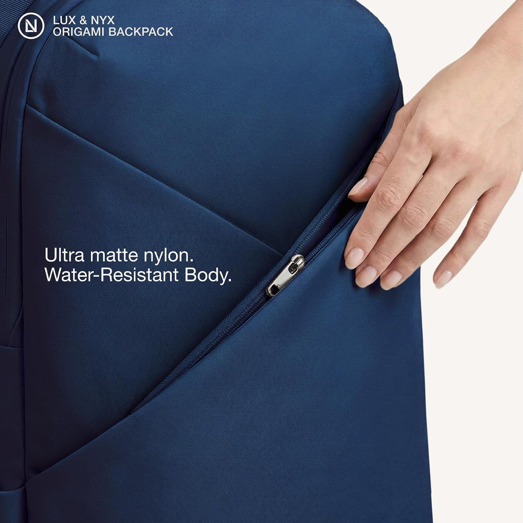 Lux & Nyx Origami Laptop Backpack for Work and Travel - Fits 16' MacBook Pro - Lightweight Business Bag - Men and Women (Navy)