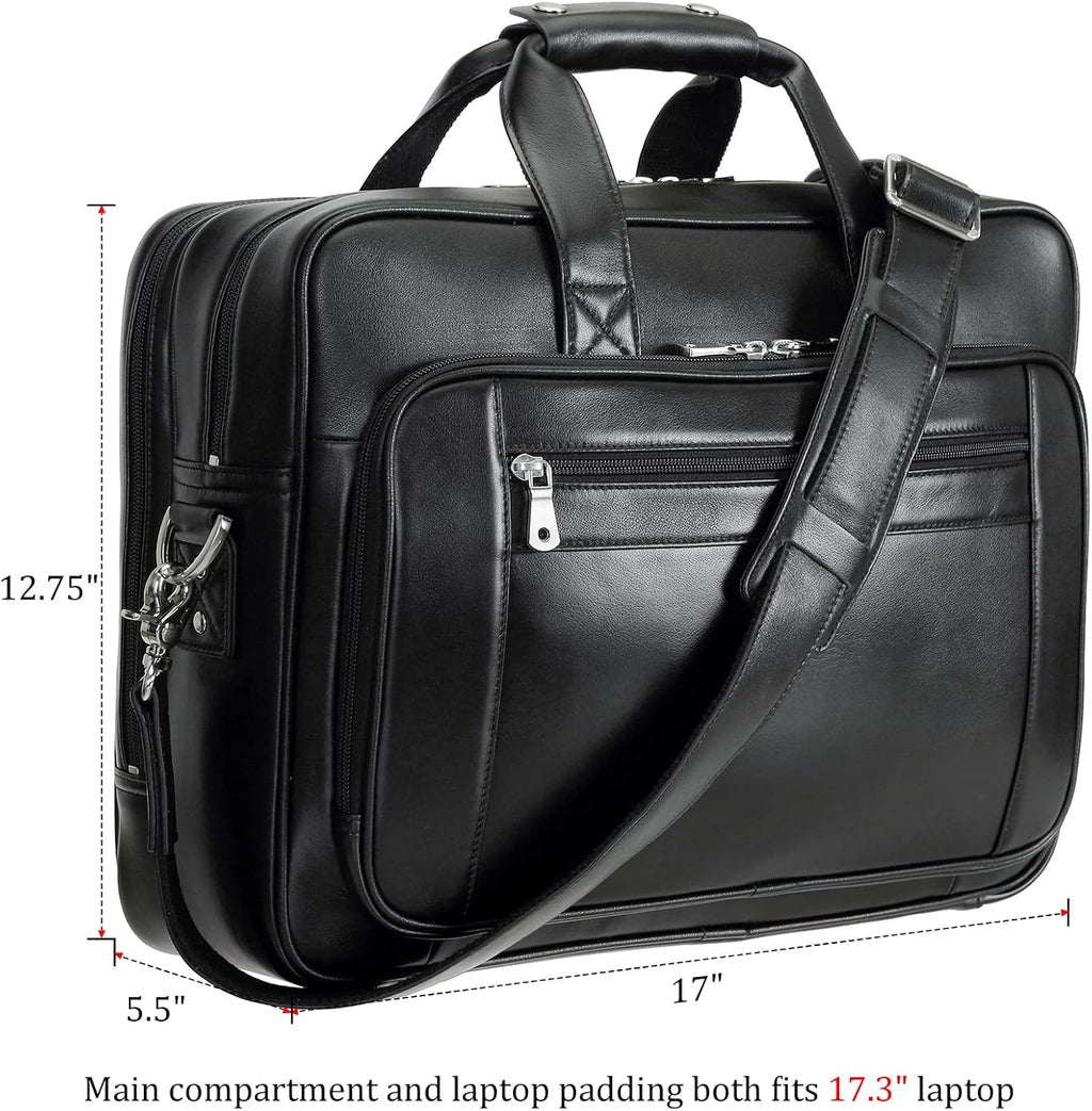 Polare 17' Full Grain Leather Laptop Briefcase Business Travel Laptop Carrying Case Shoulder Bag For Men Fits 17.3' Laptop