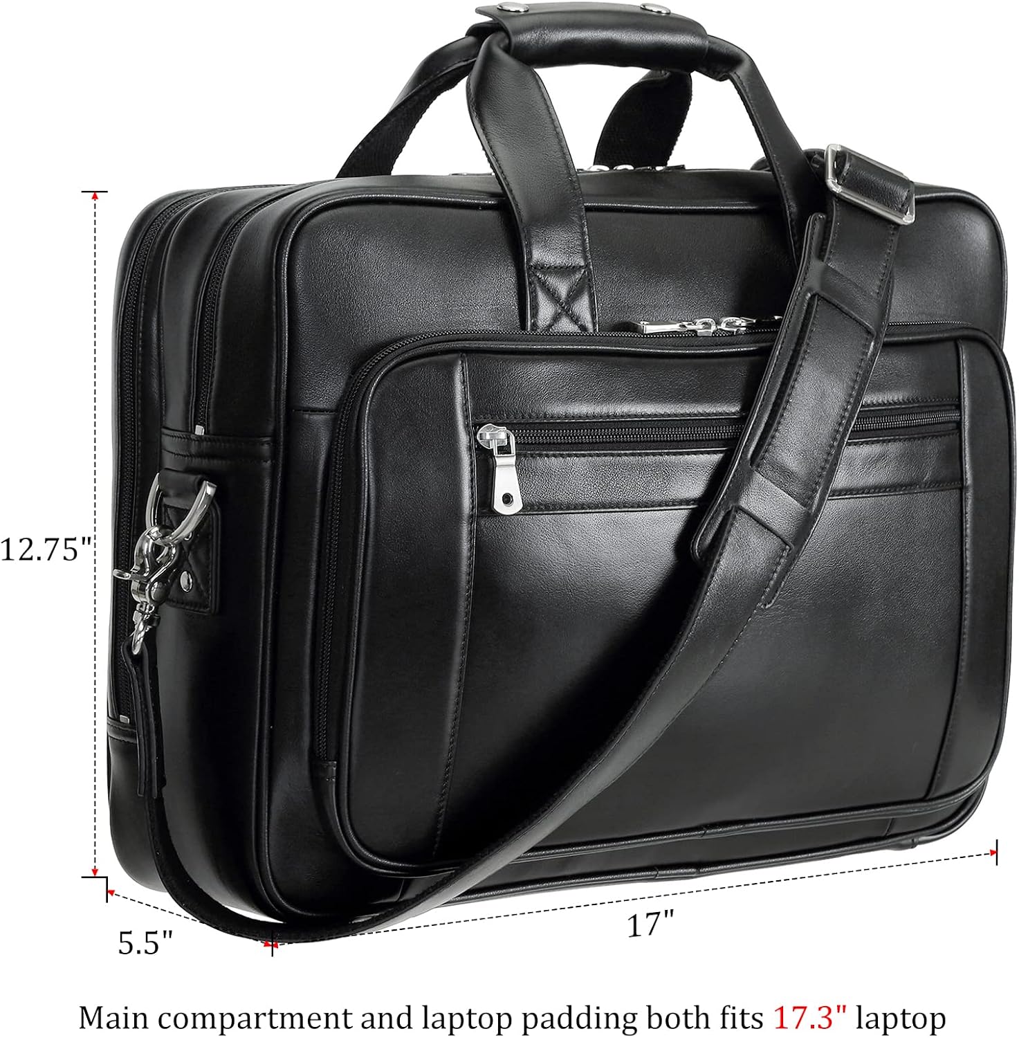Polare 17' Full Grain Leather Laptop Briefcase Business Travel Laptop Carrying Case Shoulder Bag For Men Fits 17.3' Laptop