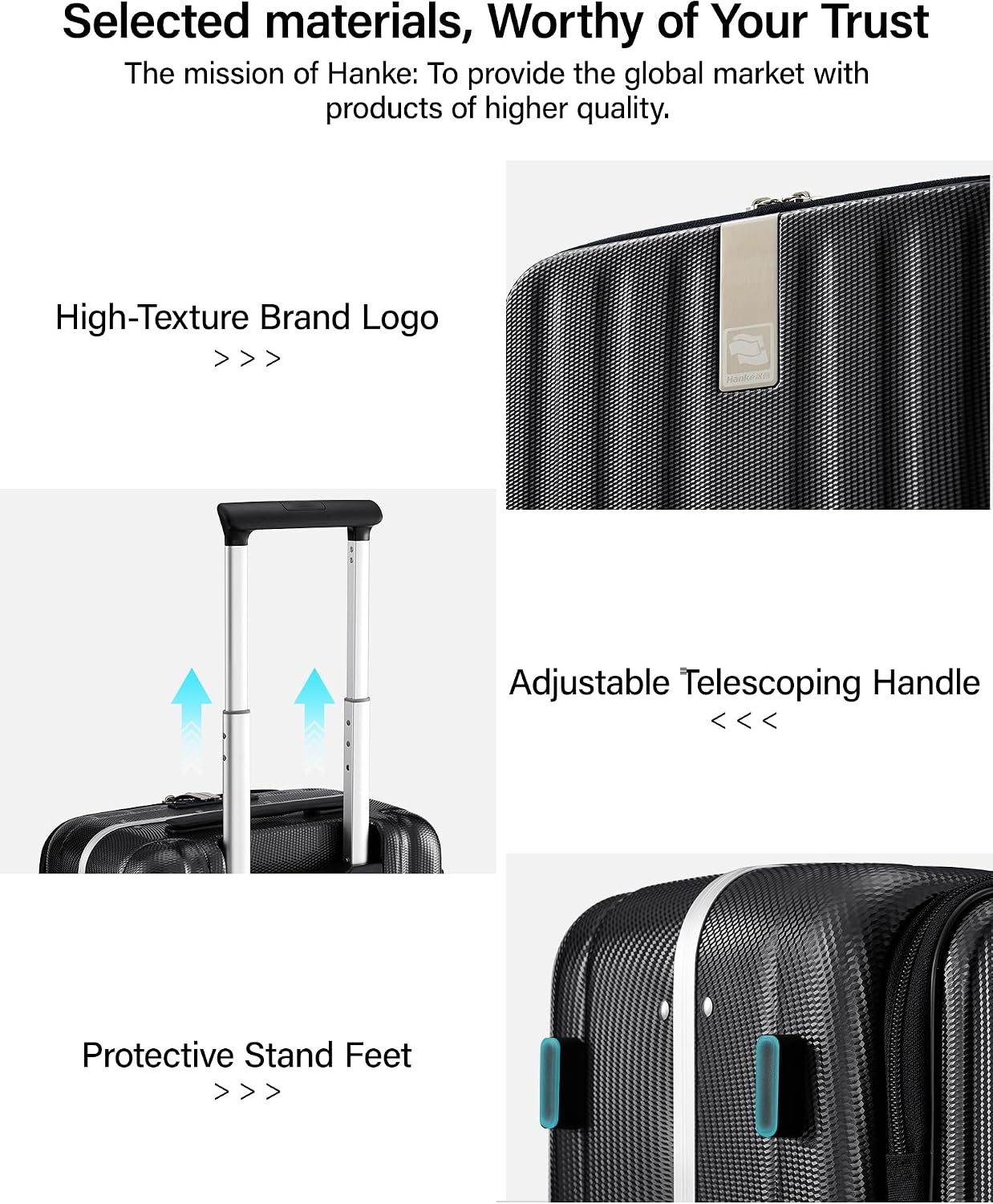 Hanke 16 inch Underseat Carry On Suitcases with Wheels,Lightweight Hard Shell Carry on Luggage with Wheels for Weekender,Top Opening Small Suitcase,Travel Luggage for Womem Men,Jet Black.