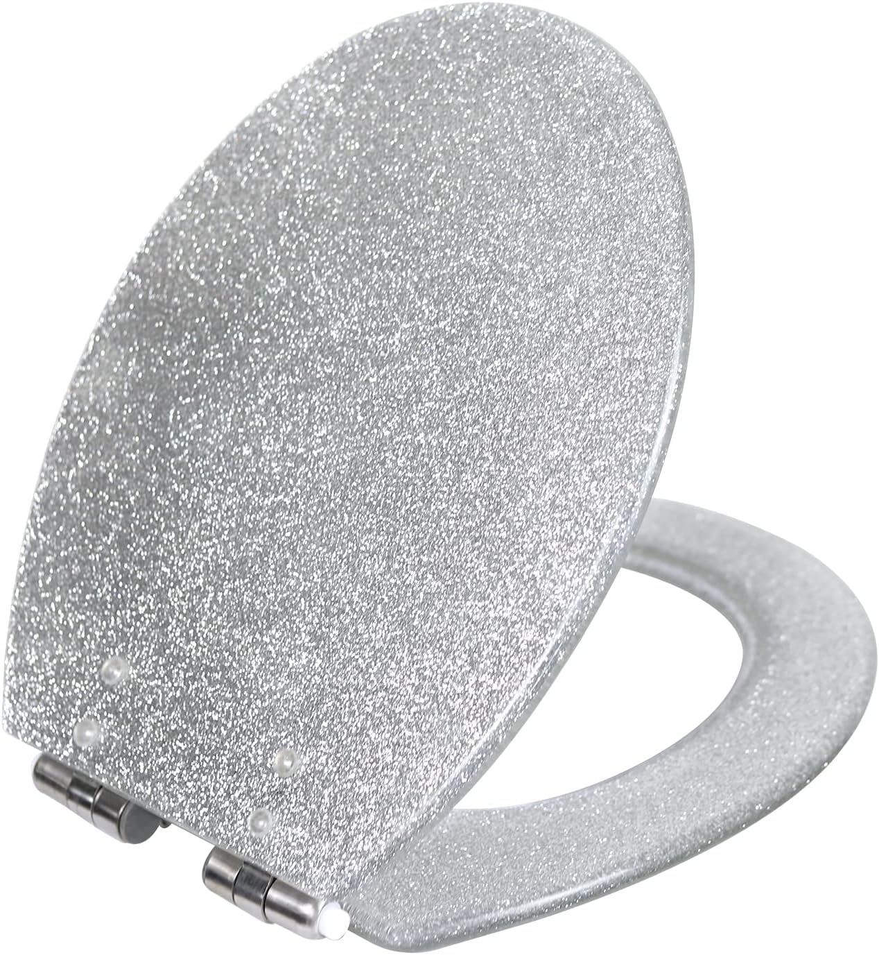 Glitter Toilet Seat ONE Button Release Soft Close Top/Bottom Fix, Quick Release Toilet Seat Oval, 36×42Cm,Gold(Silver)