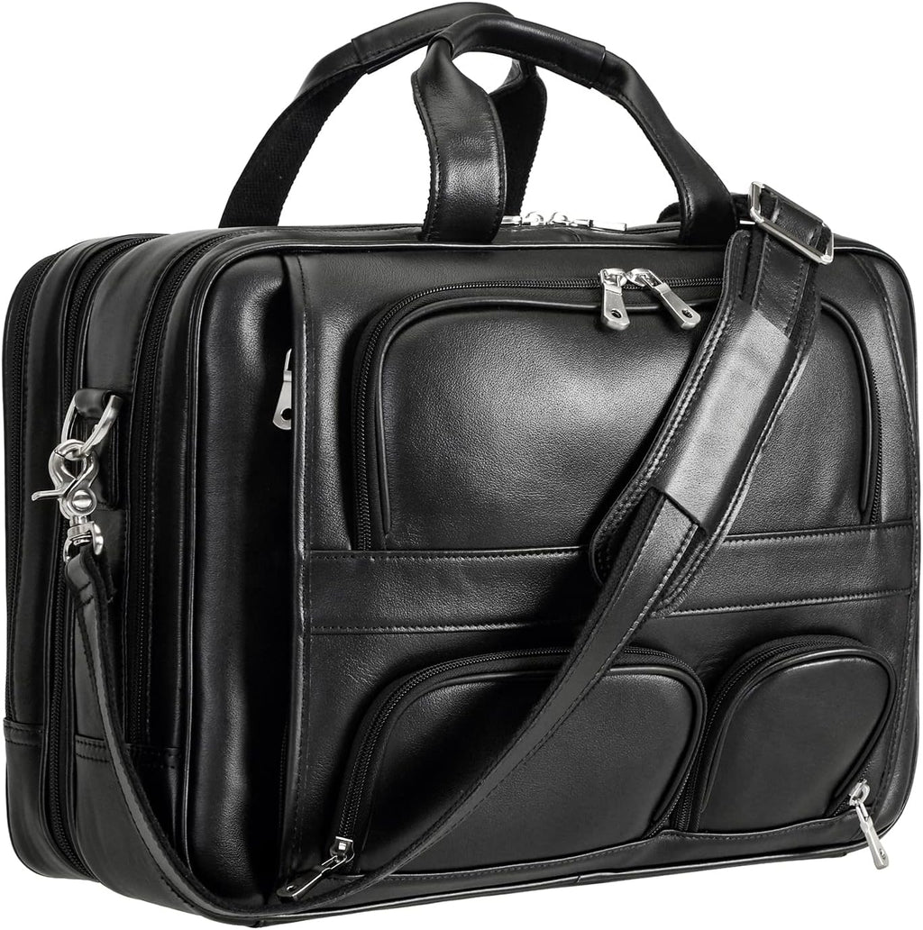Polare Full Grain Cowhide Leather 17'' Laptop Large Briefcase for Men Business Messenger Bag Work Bag