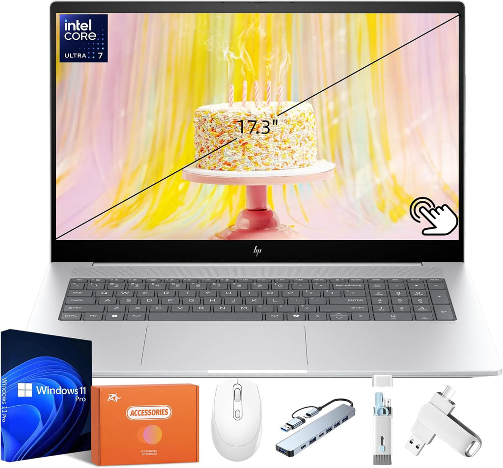 HP Envy 17 Business Laptop, 17.3' FHD Touchscreen, Intel Ultra 7 155H(up to 4.8 GHz), 64GB DDR5 RAM, 2TB SSD, Built-in AI, Backlit Keyboard, Wi-Fi 7, Long Battery Life, Win 11 Pro, Accessories